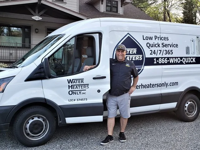Our water heater service tech arriving at a home